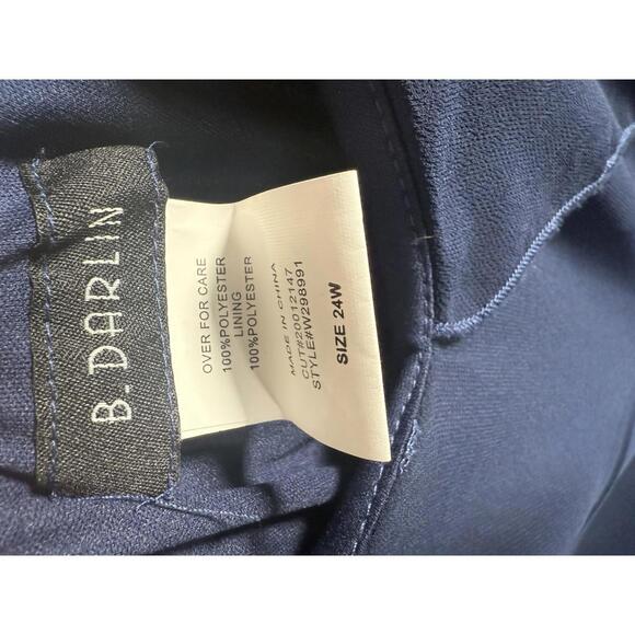 B. Darlin Women's V-Neck Sleeveless Ruffle-Trim Gown Navy Plus Size 24W NWT - Picture 7 of 7